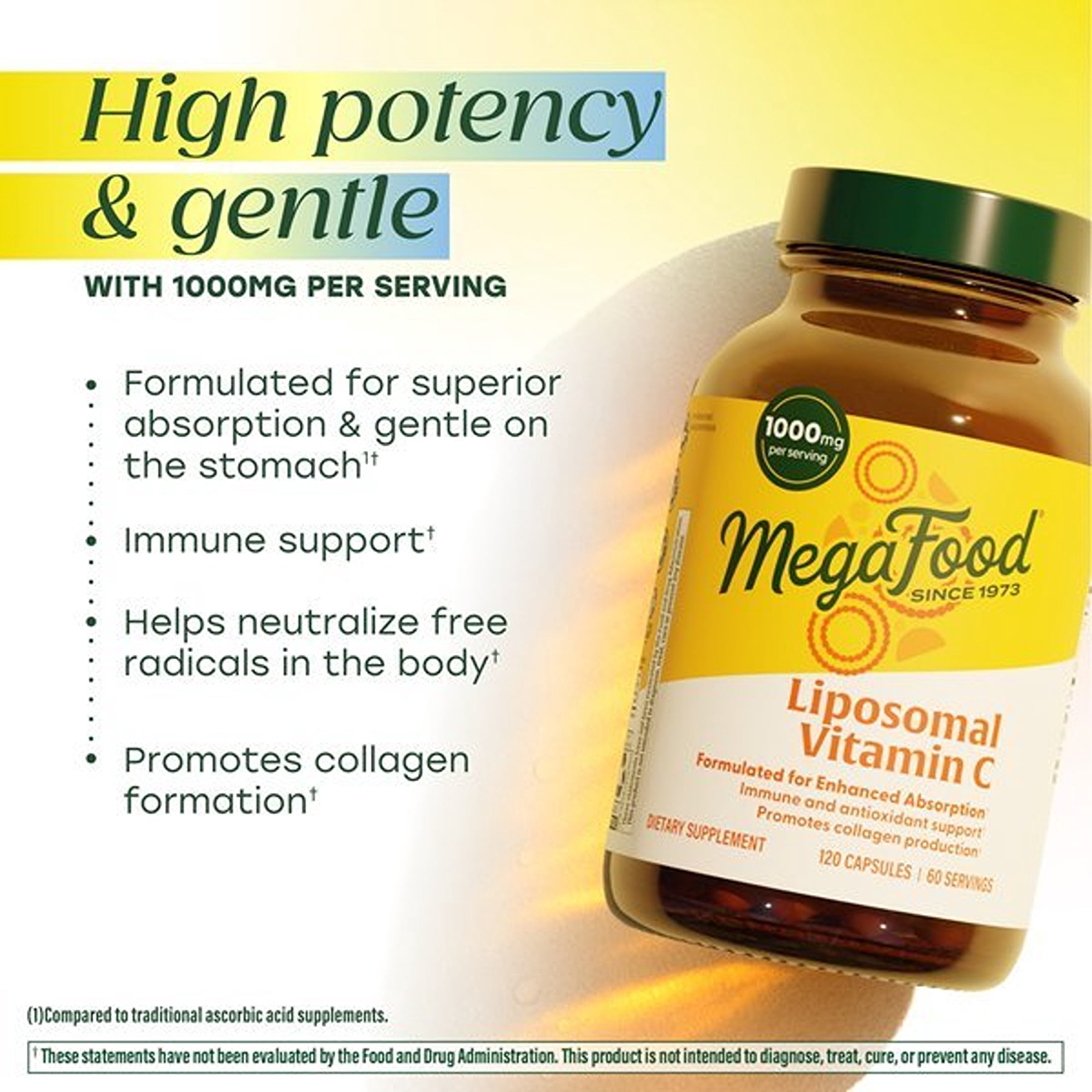 MegaFood Liposomal Vitamin C, 1000mg Per Serving, Skin & Immune Support - 60 Servings