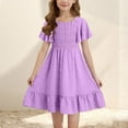 thumbnail image 2 of Miluxas Girls Summer Dress Tween Boho Casual Smocked Swing Flowy Ruffle Midi Dresses Purple 10 Years, 2 of 8