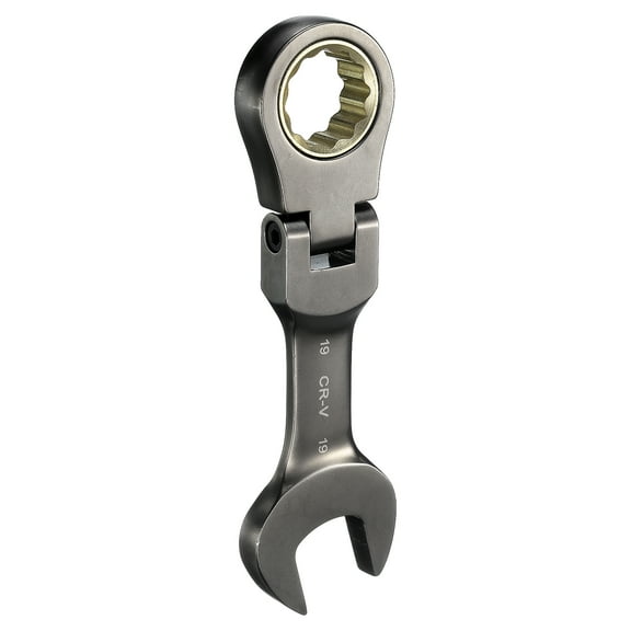 Uxcell Flex Head Stubby Ratcheting Combination Wrench 19mm Metric 72-Teeth CR-V Steel Nickel Plated