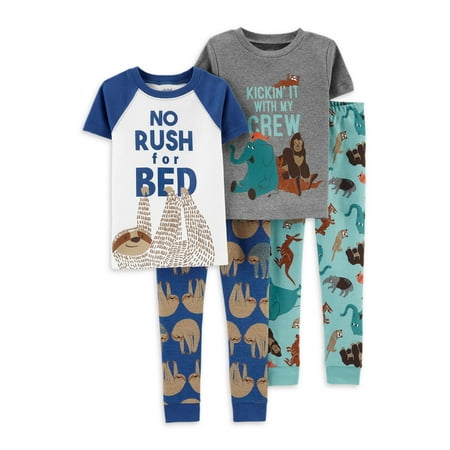 Carter's Child of Mine Baby Toddler Boy Short Sleeve Snug Fit Cotton Pajamas, 4pc Set