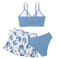 thumbnail image 3 of Gelikeya Girls Swimsuits Size 12-13 Kids' Swimwear 3 Piece Set Floral Bikini Tops Skirt Shorts Summer Holiday Hawaiian Beach Wear Cute Ruched Bathing Suit (Teens, X01-Light Blue), 3 of 7