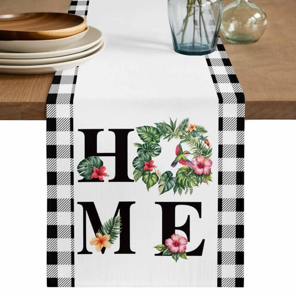 Country Farmhouse Table Runner 70 Inches, Vintage Farm Tropical Leaves Floral Plaid Bed Runner Dresser Scarves Tabletop for Indoor Outdoor Parties/Ceremony/Banquet, 13" x 70"