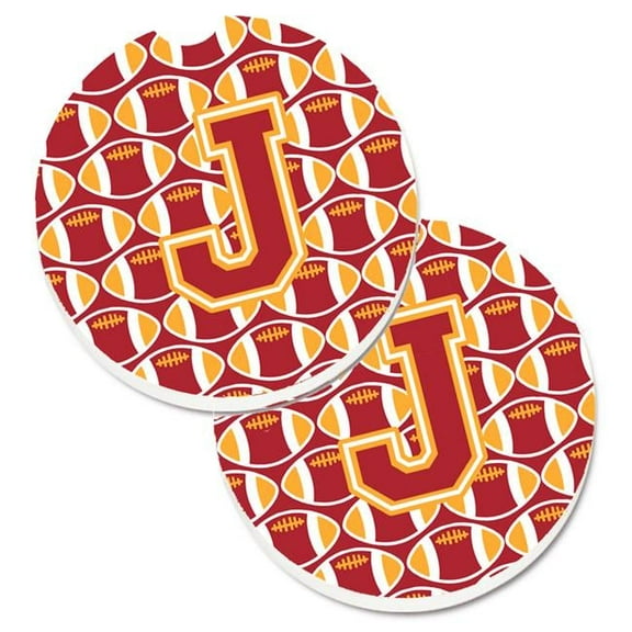 Carolines Treasures Letter J Football Cardinal & Gold Set of 2 Cup Holder Car Coaster - Cardinal & Gold