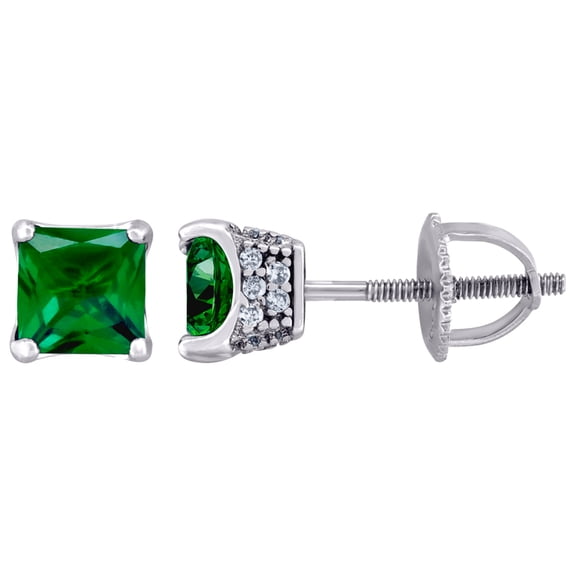 925 Sterling Silver Womens Green Princess Cut Cubic Zirconia 5mm Square Classic Studs Earrings Stud Earring for Women