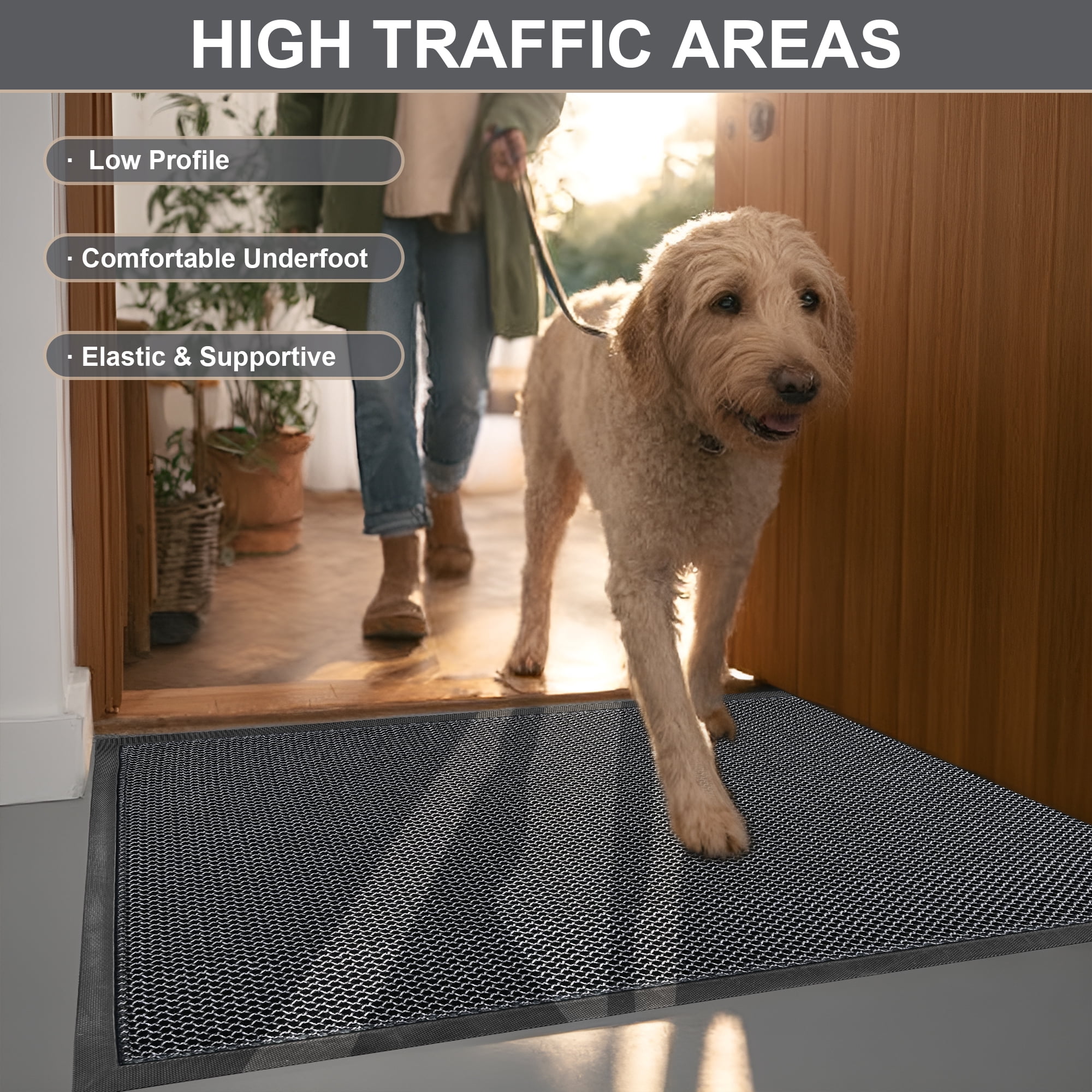 Vaparinckl Outdoor Mat, Non Slip 24"x35" Doormat, Springy Front Door Welcome Mat, Absorbent Rubber, Mesh Low Profile Dirt Trapper Indoor Rug For Entryway & Outside Entrance, Gray