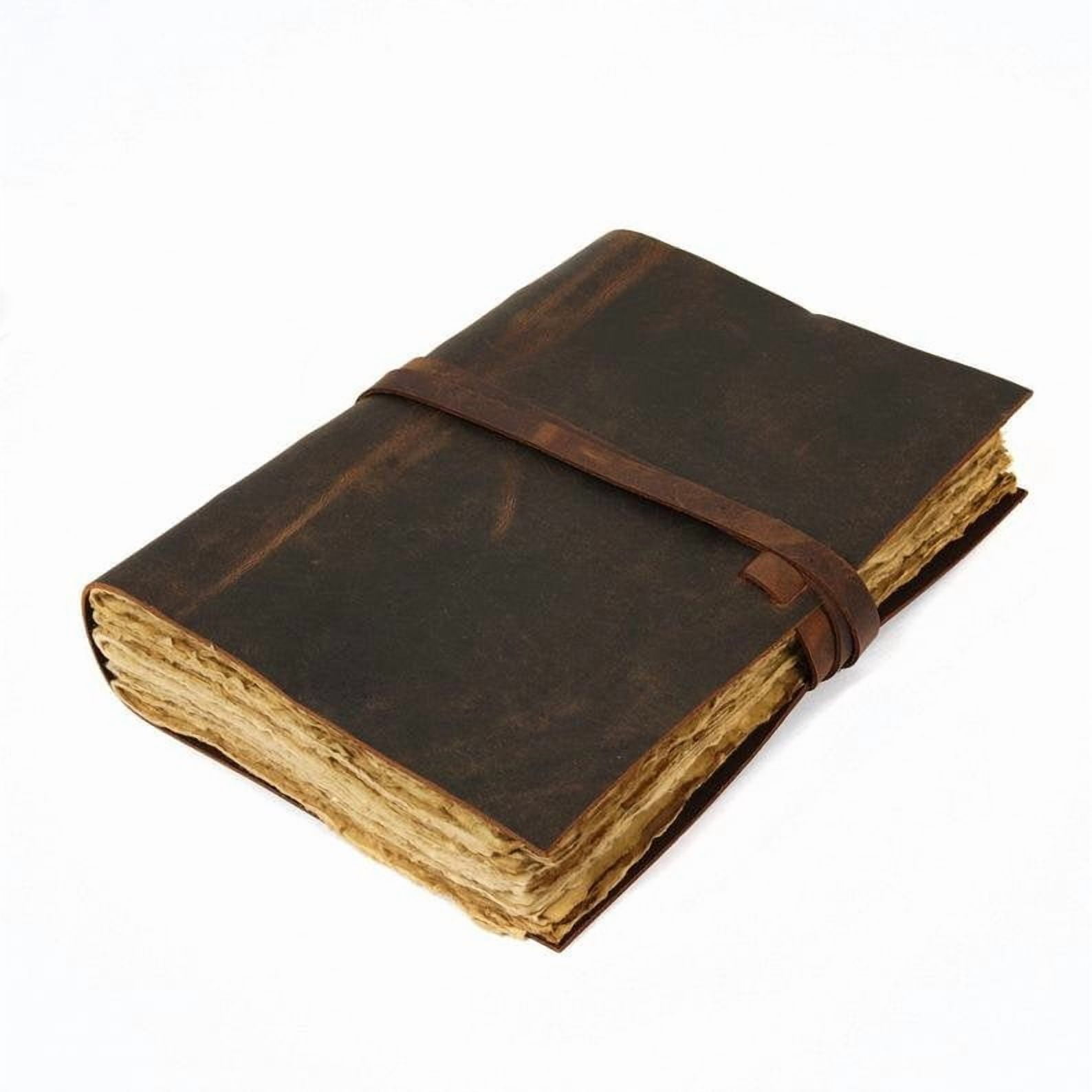Handmade Rustic Leather Wrap Journal – 5x7 inch Vintage Notebook, 200 Handmade Deckle-Edge Pages, Brown Leather Travel Diary