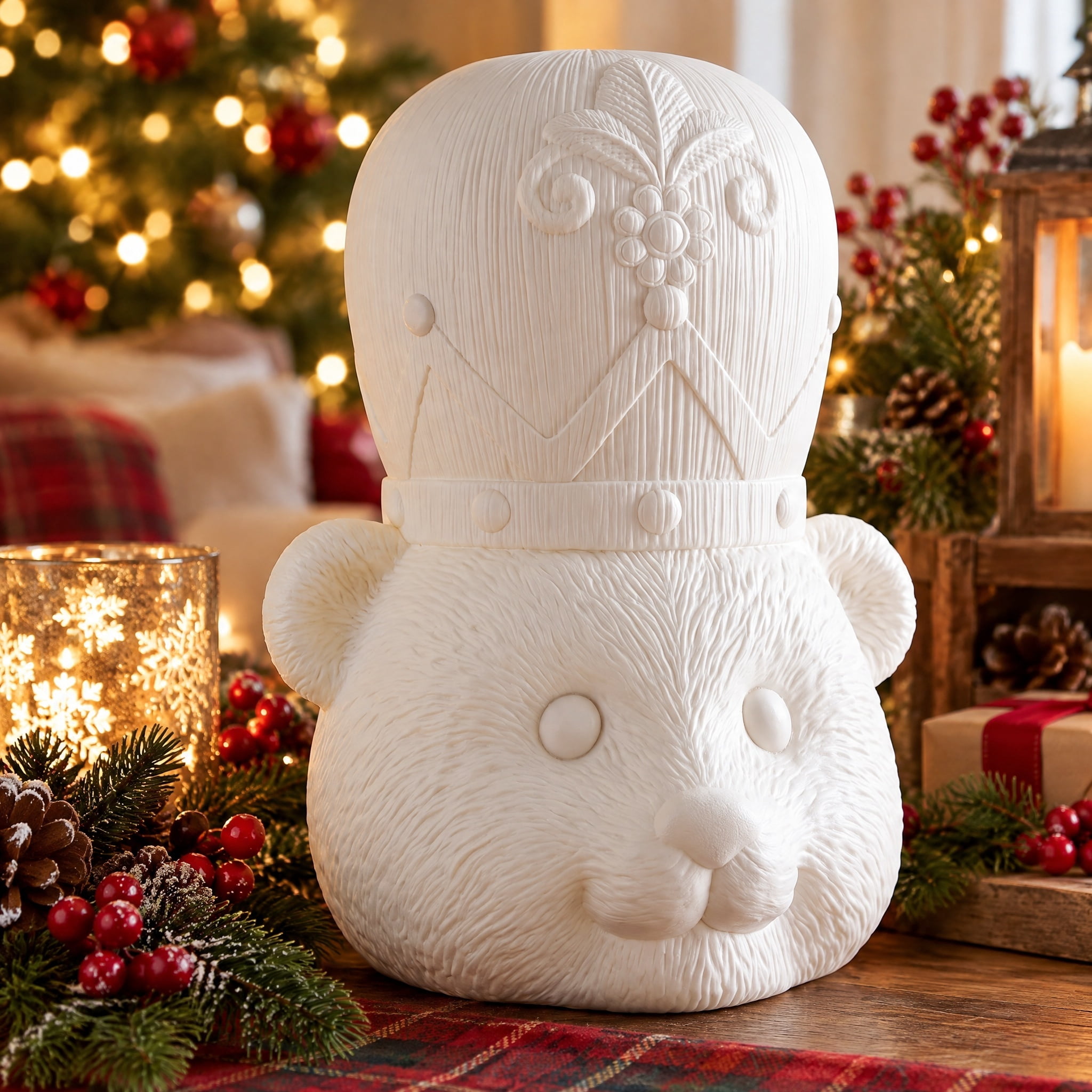 Paint-it-Yourself Blow Mold Bear Decorative Nutcracker Head, White, 22.4", by Holiday Time