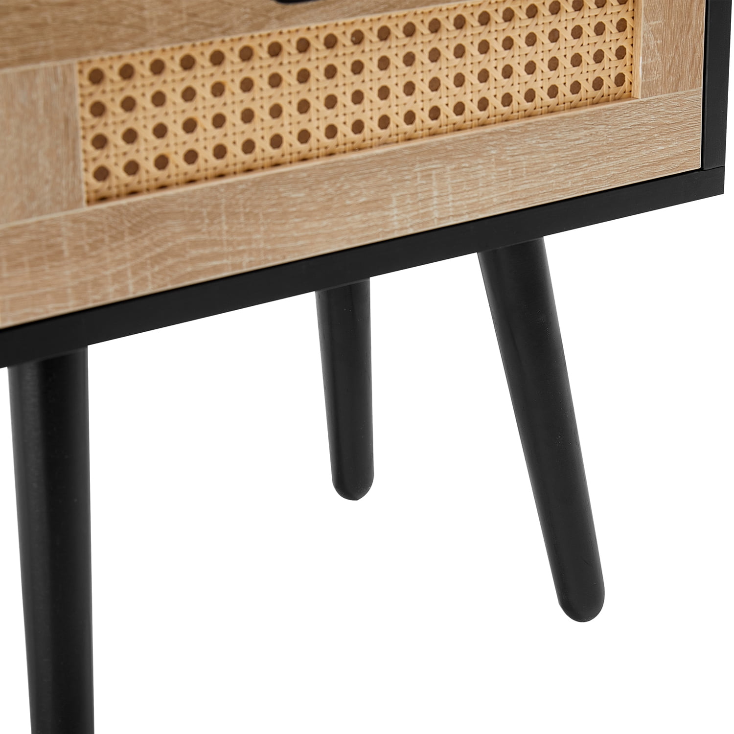 Kadyn Rattan Bedside Table, 15.75" Night Stand with Drawer and Solid Wood Legs, Modern Wood Nightstand for Bedroom, Black Kadyn Rattan Bedside Table, 15.75" Night Stand with Drawer and Solid Wood Legs, Modern Wood Nightstand for Bedroom, Black