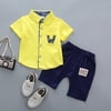 moobody Summer Cartoon W Letter Printing Short Sleeve Two-piece Casual Child Baby Yellow