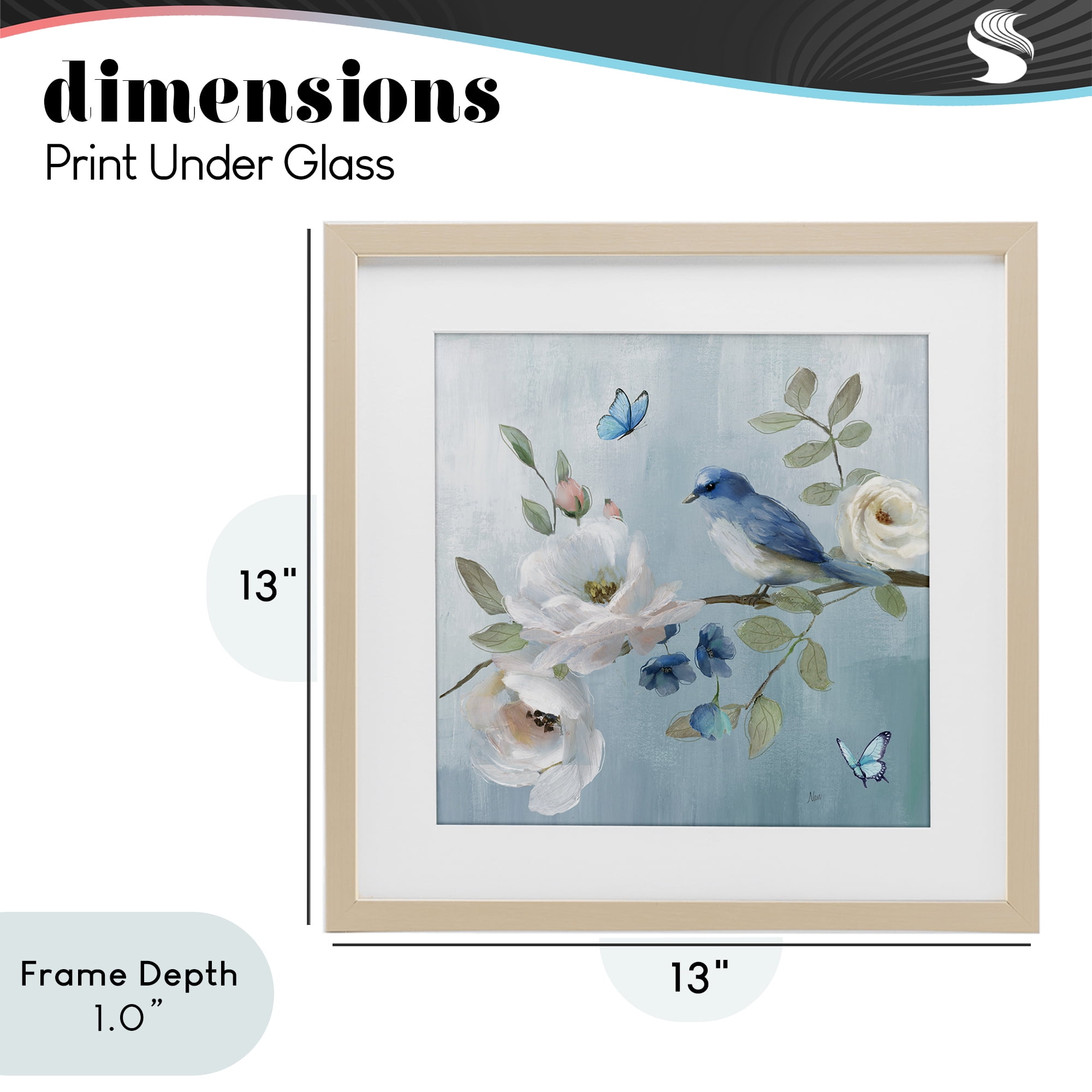 Stupell Industries Pastel Blue Bird Blooms Birch Framed Print Under Glass, design by Nan