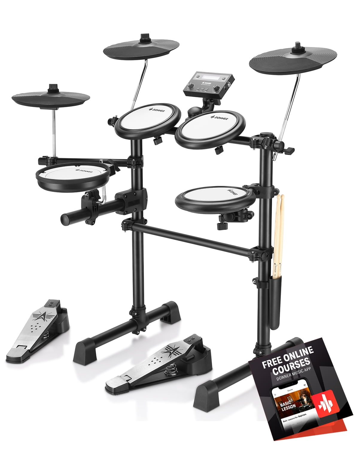 Donner Electric Drum Set,272 Sounds and Free Teaching Courses for Beginner  with Quiet Mesh Drum Set Heavy Duty Pedals, Drum Sticks Easy Storage, Light  & Portable DED-90 - Walmart.com