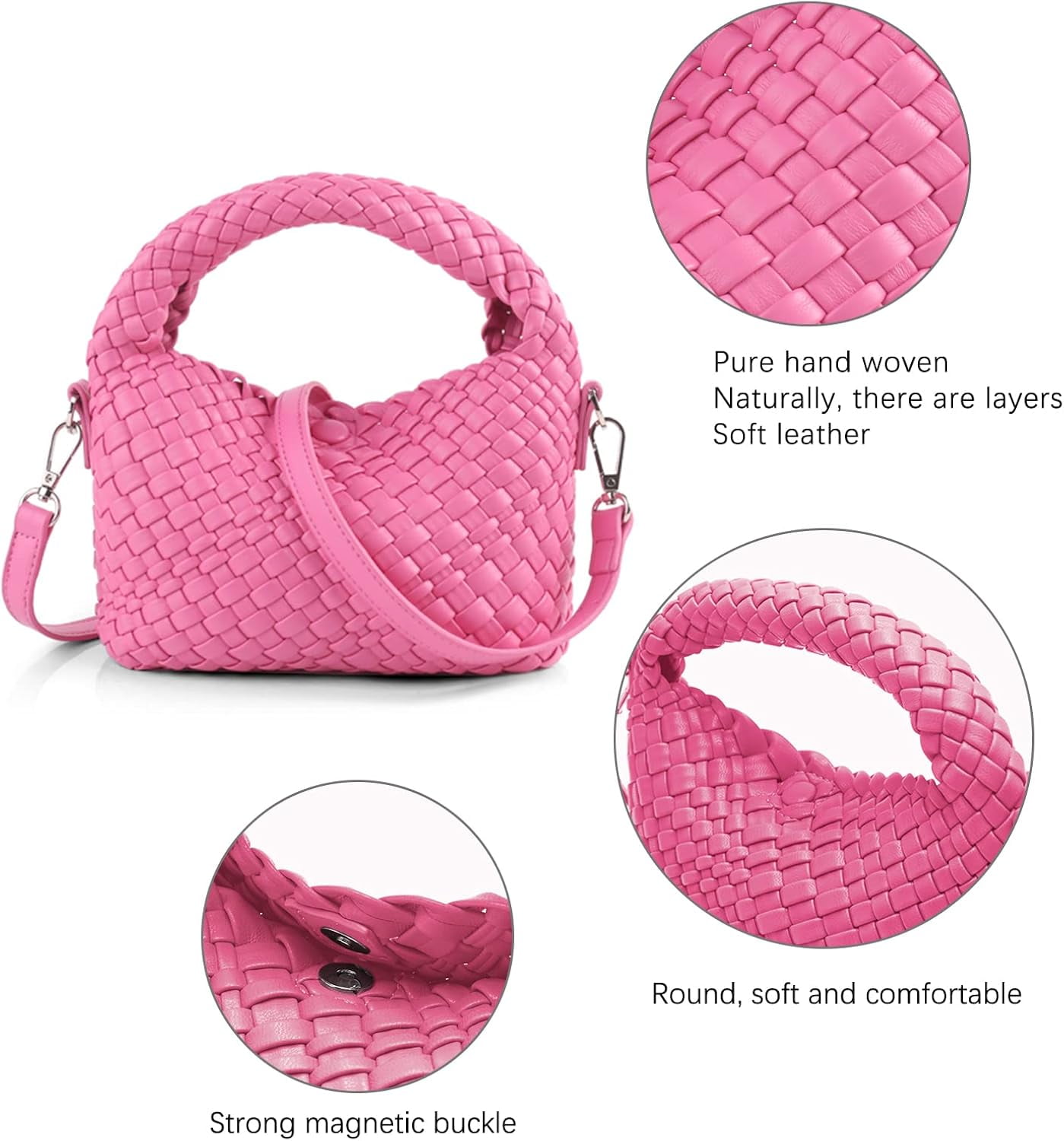 HMSHA Women Woven Tote Small Crossbody Bag, Weave Quilted Purse Square Shoulder Bag Woven Handbag with Detachable Strap