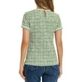 thumbnail image 3 of INSPIRE CHIC Women's Casual Round Neck Pearl Decoration Short Sleeve Tweed Top, 3 of 5