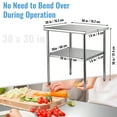 thumbnail image 3 of KFFKFF Stainless Steel Work Table, 24 x 24 x 36 inches, 600 lbs Load Capacity, Durable Metal Worktable with Adjustable Bottom Shelf and Universal Wheels, Kitchen Workstation, 3 of 8
