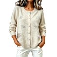 thumbnail image 2 of WCJM Cardigan Sweaters Women Plus Size Long Sleeve Button Down Crewneck Fall Knit Casual Top (Beige,S), 2 of 5