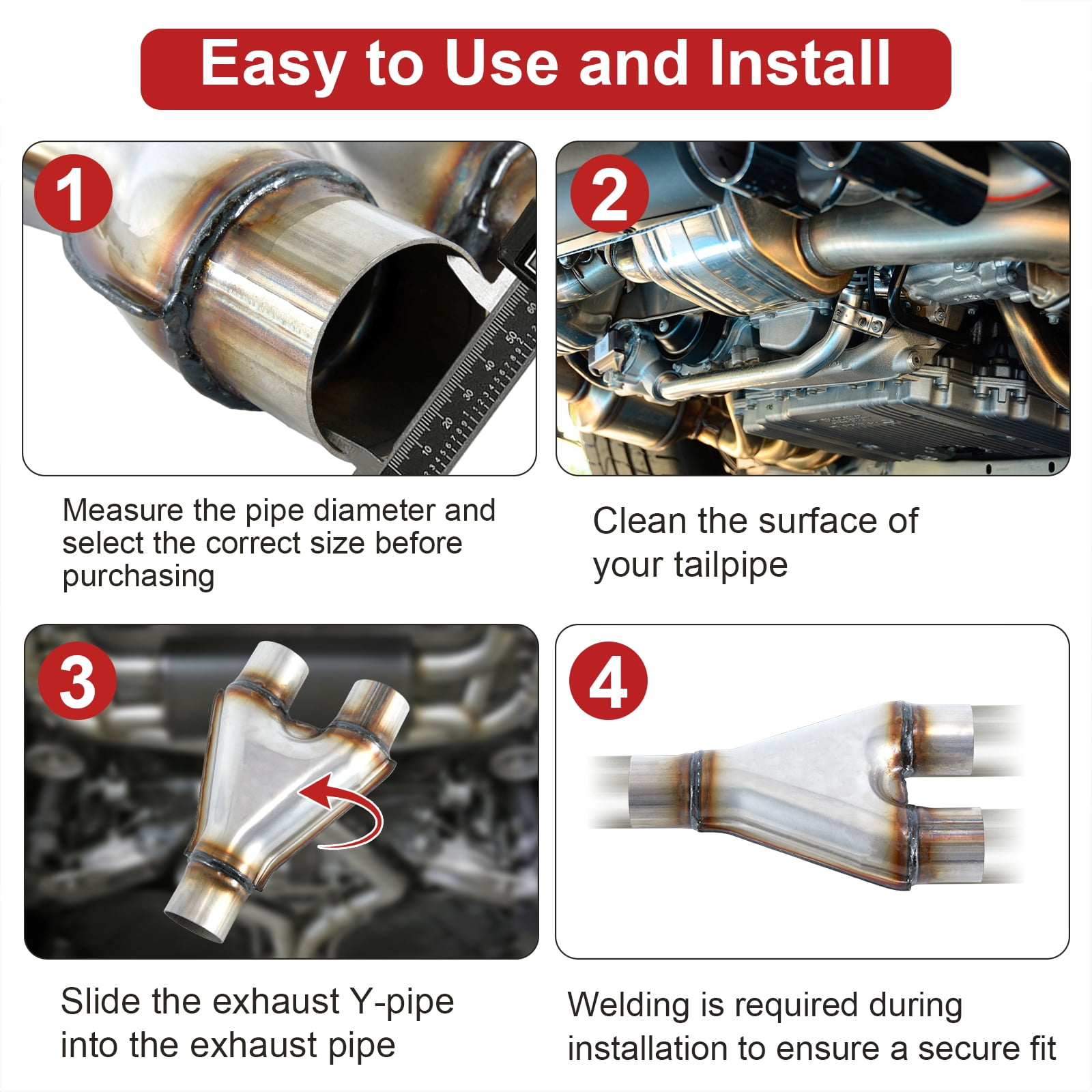 Universal Exhaust Y Pipe, 2.5" Inlet 2.5" Outlet, 10" Total Length, Stainless Steel Weld-On Exhaust Pipe Adapter/Crossover Tube, Fits Most Vehicles