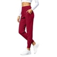 thumbnail image 7 of Risckoth Women's Jogger Leggings High Waist Front Pockets Cuffed Ankle Slim Fit Yoga Pants S-2XL, Red, 7 of 7