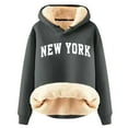 thumbnail image 2 of New York Fleece Lined Hoodies for Women Winter Long Sleeve Thick Warm Hooded Sweatshirt Pullover Tops, 2 of 3