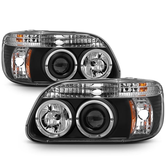 AKKON - For Ford Explorer Black Bezel Dual LED Ring 1pc Design Projector Headlights Front Lamps Replacement