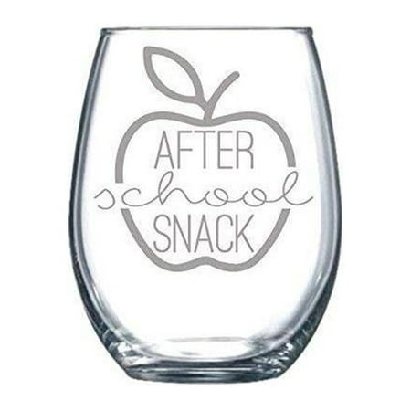 

After School Snack Funny Gift Laser Etched Wine Glass Cursive - 17 oz