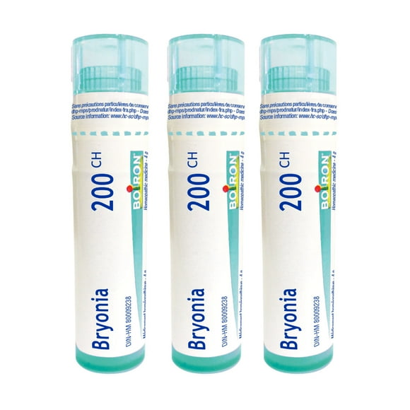 Bryonia 200CH, Boiron Homeopathic Medicine, Box of 3 Tubes (4g Each, Approx. 80 Pellets per Tube)