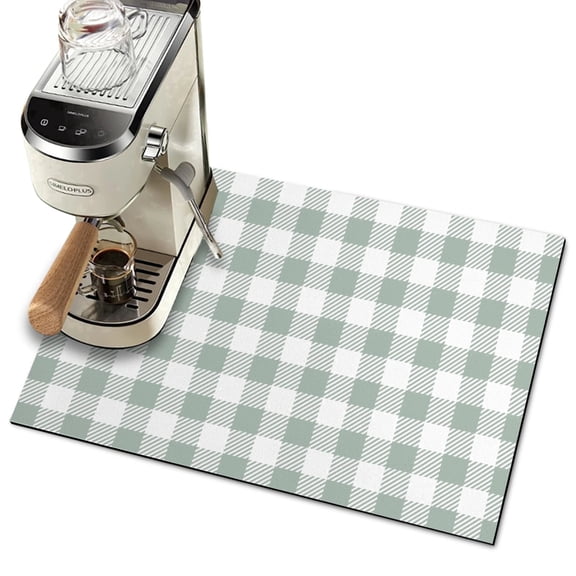 Dish Drying Mat for Kitchen Counter Accessories Absorbent Coffee Mat,24"x16" Coffee Bar Mat, Retro Cute Green Checkered Aesthetic Modern Coffee Maker Mat,Hide Stain Easy Clean Espresso Machine Mat