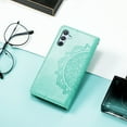 thumbnail image 6 of SaniMore for Samsung Galaxy A34 5G 2023 Wallet Case with Embossed Mandala PU Leather Flip Protection Wrist Strap Credit Card Holder Pocket Kickstand Shockproof Case for Galaxy A34 5G, Green, 6 of 8