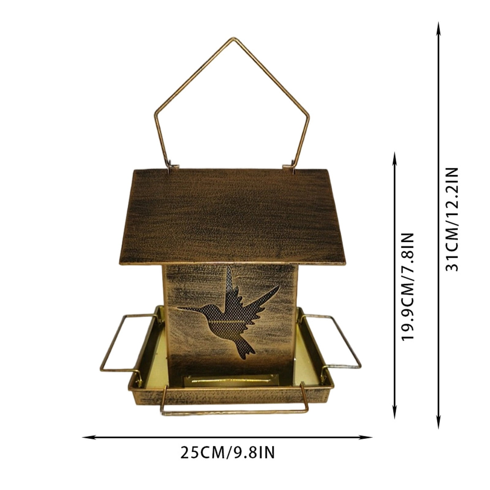 12.2in Antique Bronze Hummingbird Feeder, Metal Hanging Wild Bird Feeder, Large Capacity Weatherproof Outdoor Garden Decor