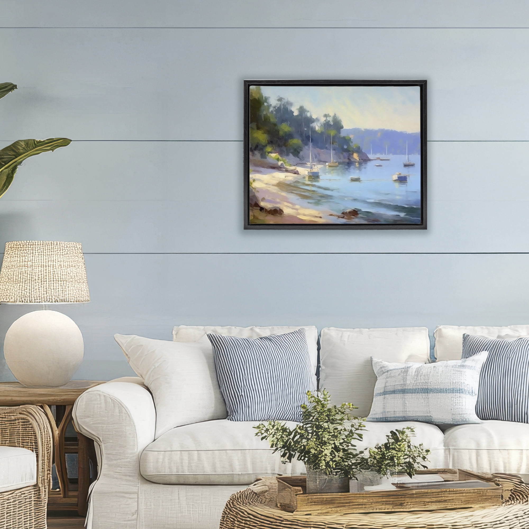 Stupell Industries Near The Shore Summer Sailing Black Framed Floater Canvas Wall Art, design by Creative Studio
