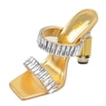 thumbnail image 4 of FSJ Women Graceful Rhinestone Double Strap Slide Sandals Slip On Square Open Toe Crystal Block Chunky High Heel Mule Dressy Shoes Size 8.5 Yellow, 4 of 5