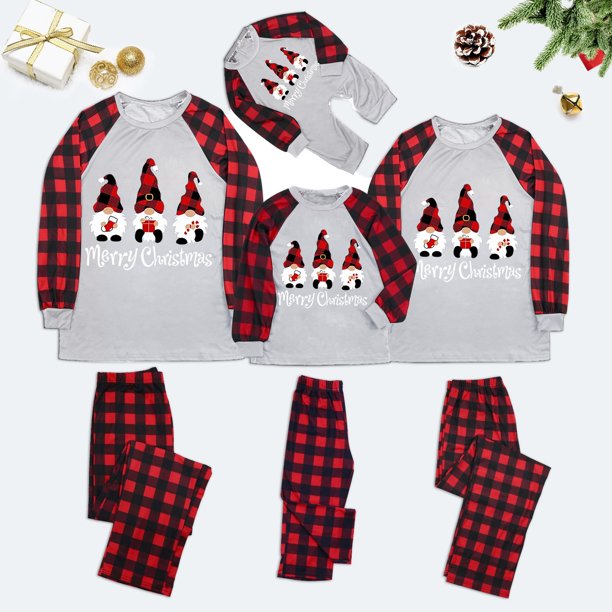 Family Christmas Pajamas Set Cute Gnomes Matching Sleepwear