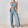 thumbnail image 1 of Completo Pantalone Lungo Conjunto de pantalones de 2 piezas para mujer, informal, color sólido, cuello redondo, cintura elástica, atuendo diario Ygjytge Azul S para Mujer, 1 of 6