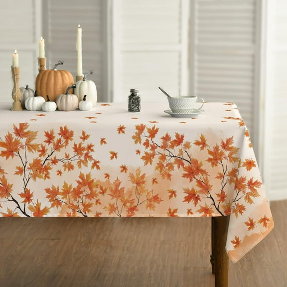 Fall Tablecloth 60×84 Inch Rectangular, Autumn Harvest Maple Leaves Watercolor Washable Seasonal Table Cover for Party Picnic Dinner Decor