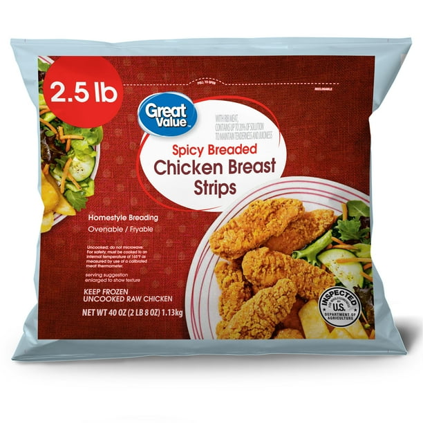 Great Value Spicy Breaded Chicken Breast Strips, 40 oz (Frozen
