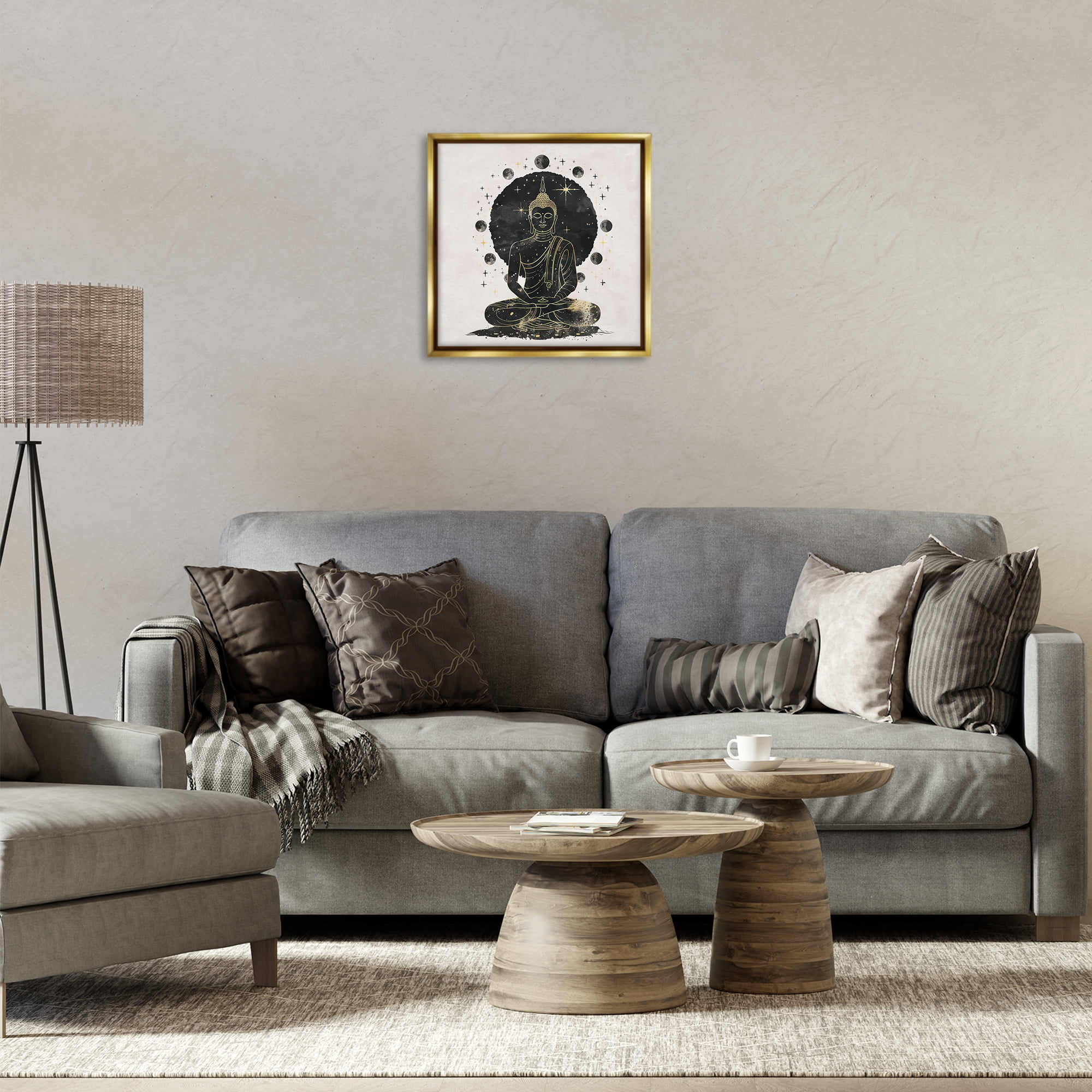 Stupell Industries Gilded Sitting Buddha Religious & Spiritual Painting Gold Floater Framed Canvas Art Print Wall Art, 18 x 18