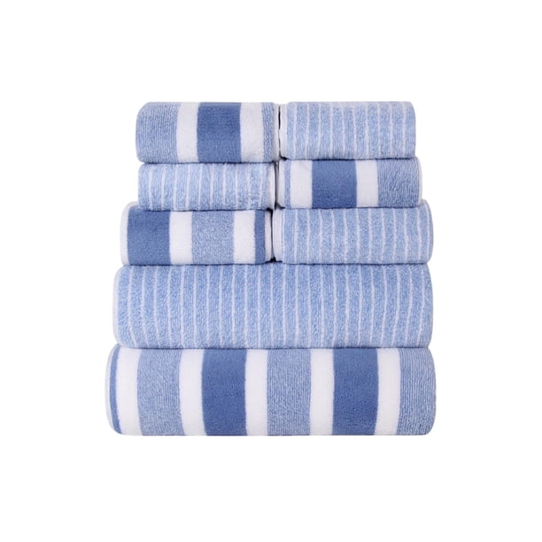 Toallas para Lavar la Cara Set de Rayas Anchas de Terciopelo de Cara 4 Toallas 2 Toallas de Baño 2 Paños de Lavado Toallas de Baño Súper Absorbentes