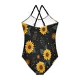 thumbnail image 2 of Girls' One-piece Swimsuit Cross Back Bathing Suit Beach Surfing Sizes 3T-10T Yellow Sunflower Pattern, 2 of 9