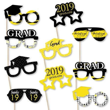 Yellow Grad - Best is Yet to Come - Glasses - Yellow 2019 Paper Card Stock Graduation Photo Booth Props Kit - 10