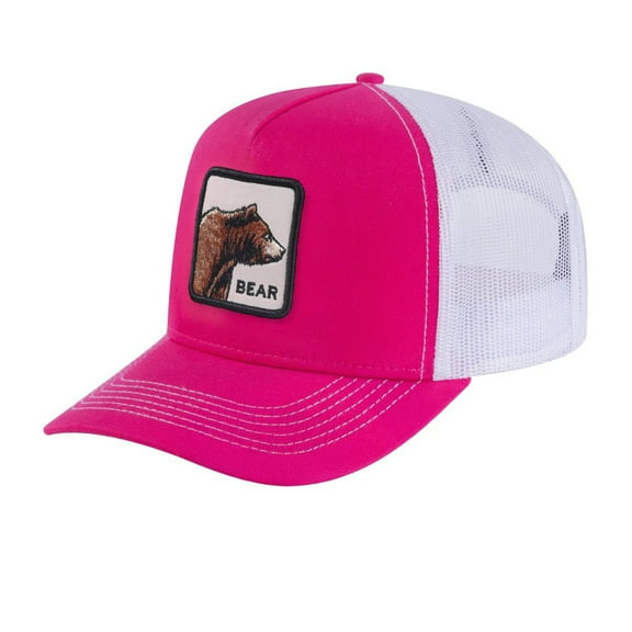 Unisex Embroidered The Bear, 5-Panel Trucker Hat, Pink/White, Adjustable Fit