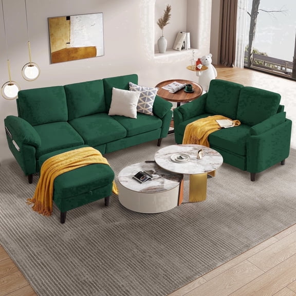 Soscana Living Room Furniture Set, 3 Seater Sectional Sofa with Storage Ottoman and Loveseat, Modern Sofa Couch Love Seat for Living Room Apartment Studio Office