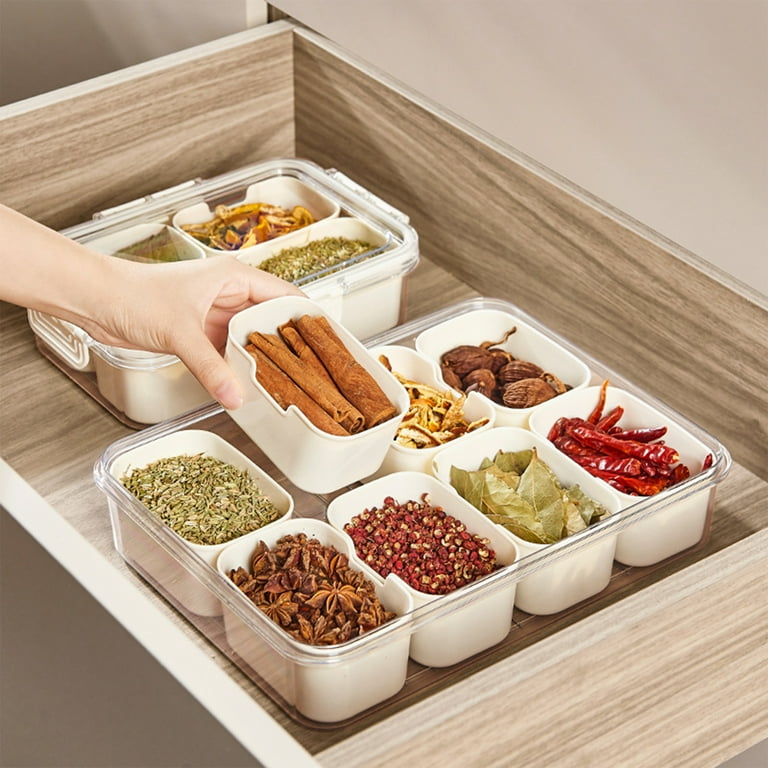 Honrane Spice Storage Box with Sealed Lid 4 8 Compartments Food Grade Clear Portable Handle Dried Fruits Seasoning Condiment Divider Organizer Container Kitchen Supplies Walmart