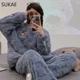 thumbnail image 3 of SUKAE-Conjunto de Pijama de terciopelo chino para mujer, ropa de dormir supergruesa, elegante, coreana, de peluche, térmica, 3 of 5