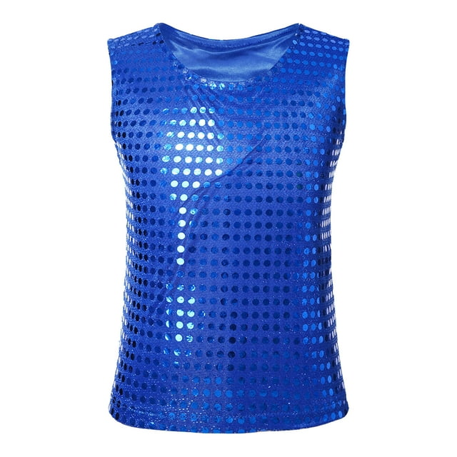 Hiiyo Débardeur à Paillettes pour Petites Filles, Sans Manches, Performance de Scène, Bleu