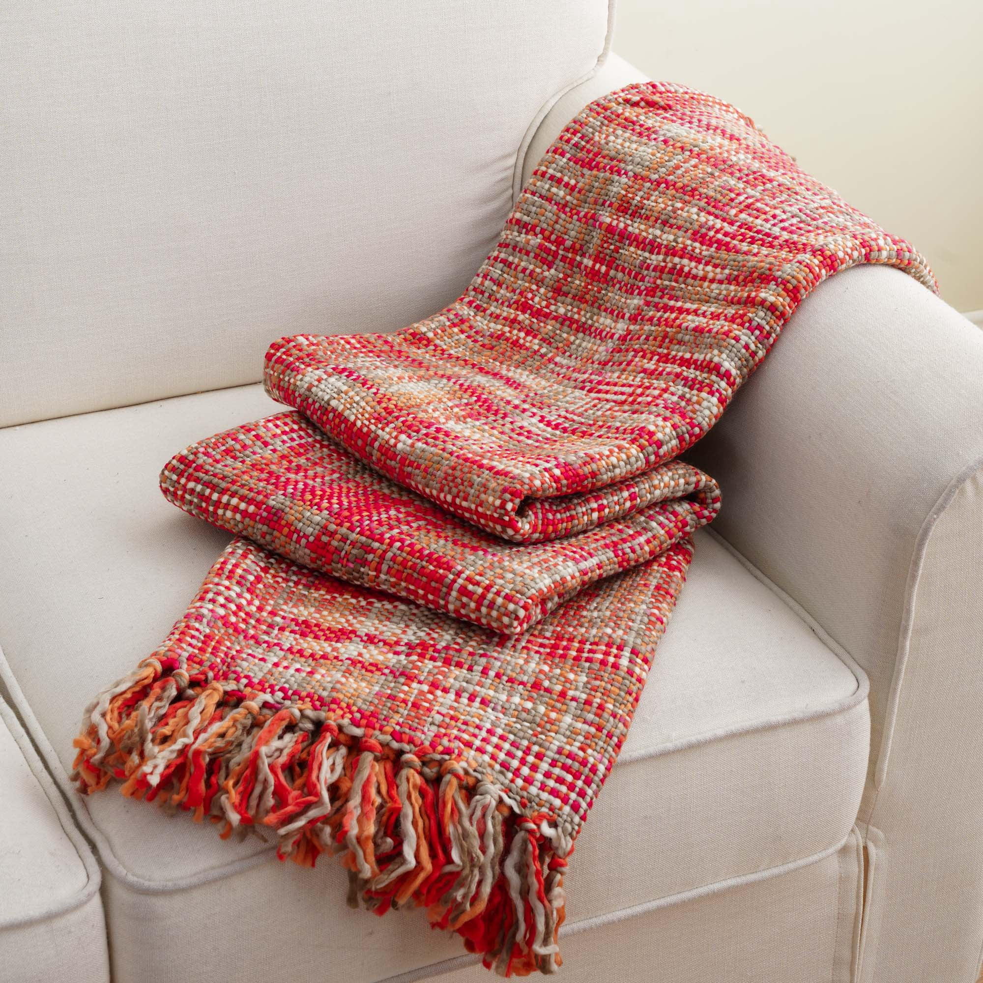 Red Throw Blanket with Fringe,Multicolor Throw Blankets,Decorative Christmas Throw,50"x60"