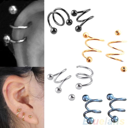 Bigstone Punk Stainless Steel Spiral Helix Ear Stud Lip Nose Ring