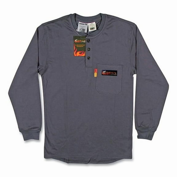 Comeaux Caps 118-19082FR-5XL-GR FR Treated Henley Long Sleeve Shirts, Grey - 5XL