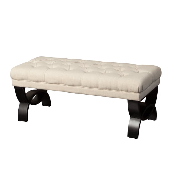 GDF Studio Jaymee Contemporary Tufted Ottoman Bench, Light Beige Fabric and Dark Brown