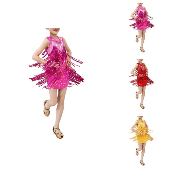 Sparkling Fringe Latin Dance Dress, Sequined Flowy Performance Outfit for Girls, 1920s Flapper Rumba Salsa Tango Ballroom Party Wear