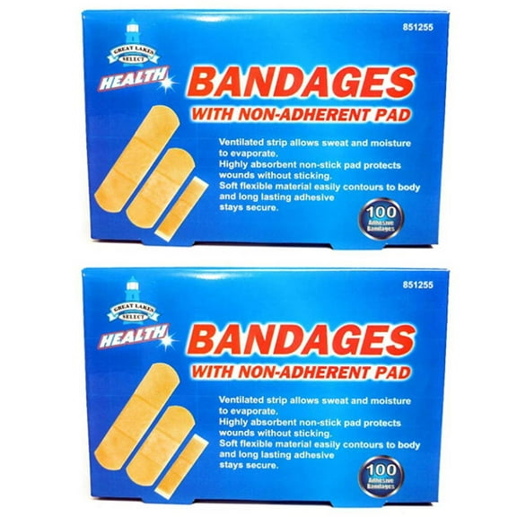 200 Ct Assorted Sizes Adhesive Bandages Non-Stick Pad Water Resistant First Aid