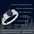 thumbnail image 2 of Gem Stone King 925 Sterling Silver and 10K Yellow Gold Oval Blue Sapphire White Moissanite and White Diamond 3 Stone Ring for Women (2.83 Cttw, Gemstone September Birthstone, Size 5), 2 of 4